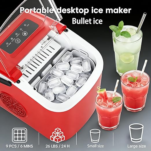 Bayany Countertop Ice Maker with Handle, 9 Ice Cubes in 6 Mins