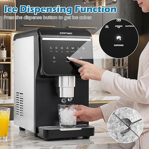 Costway Self Dispensing Nugget Ice Maker Countertop, 80Lbs/24H Soft Chewable Pellet Ice